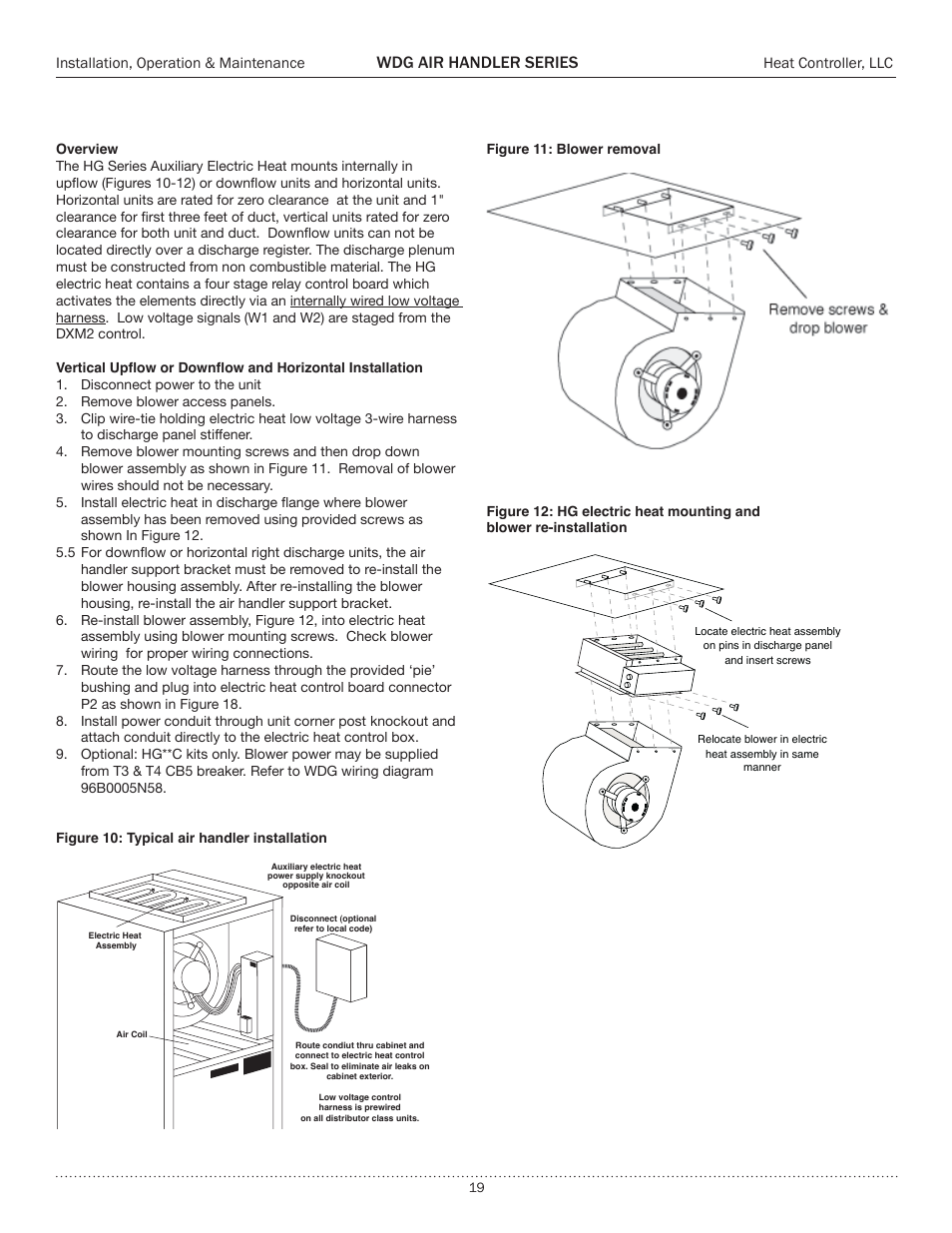 Electric heat installation, Wdg air handler series | Comfort-Aire WDG Air Handler Series User Manual | Page 19 / 24