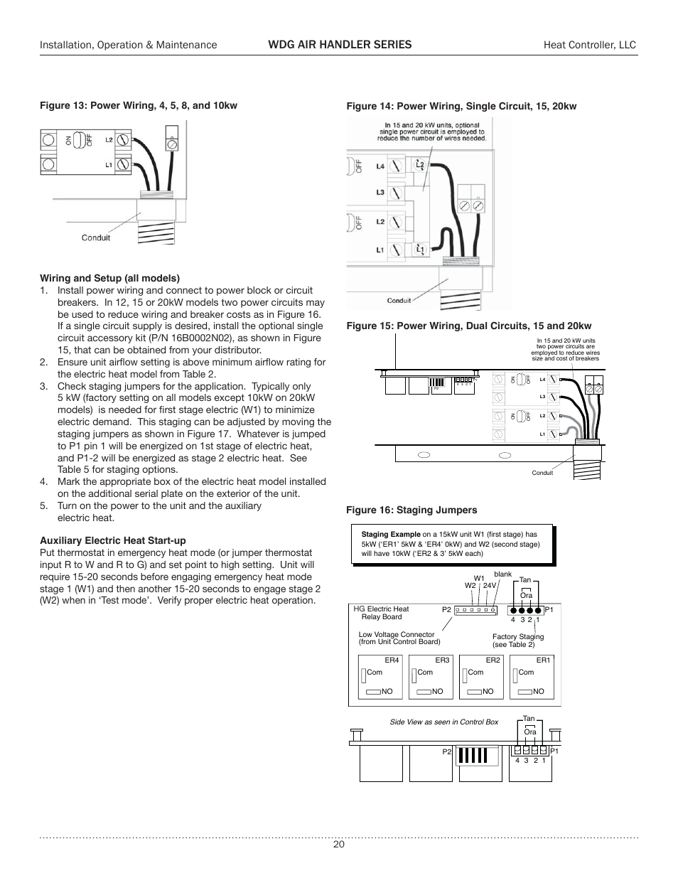 Electric heat wiring, Wdg air handler series, Installation, operation & maintenance | Heat controller, llc | Comfort-Aire WDG Air Handler Series User Manual | Page 20 / 24