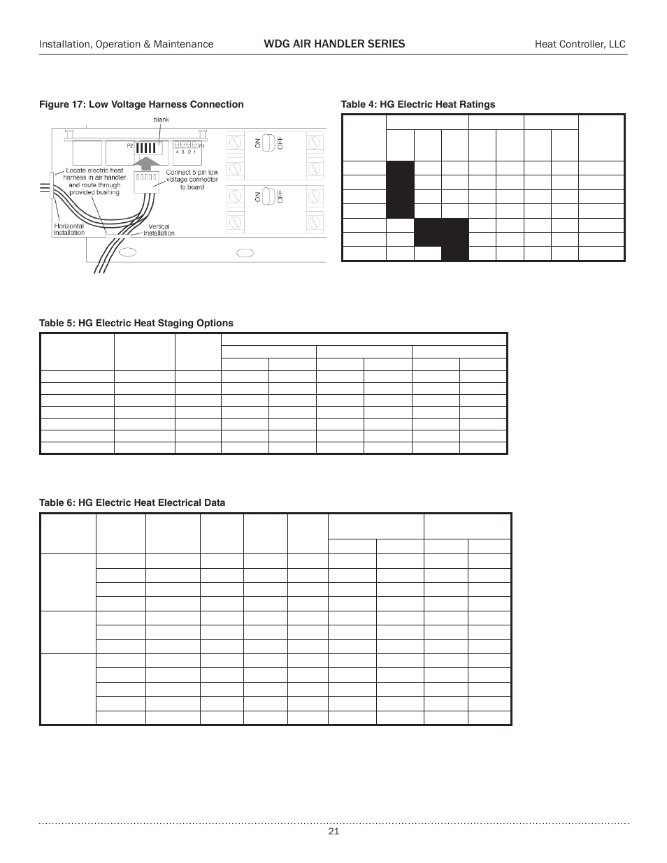 Electrical heat staging options, Wdg air handler series, Installation, operation & maintenance | Heat controller, llc | Comfort-Aire WDG Air Handler Series User Manual | Page 21 / 24