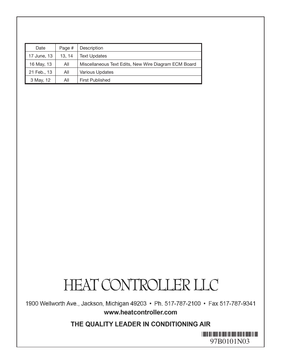 Revision history | Comfort-Aire WDG Air Handler Series User Manual | Page 24 / 24