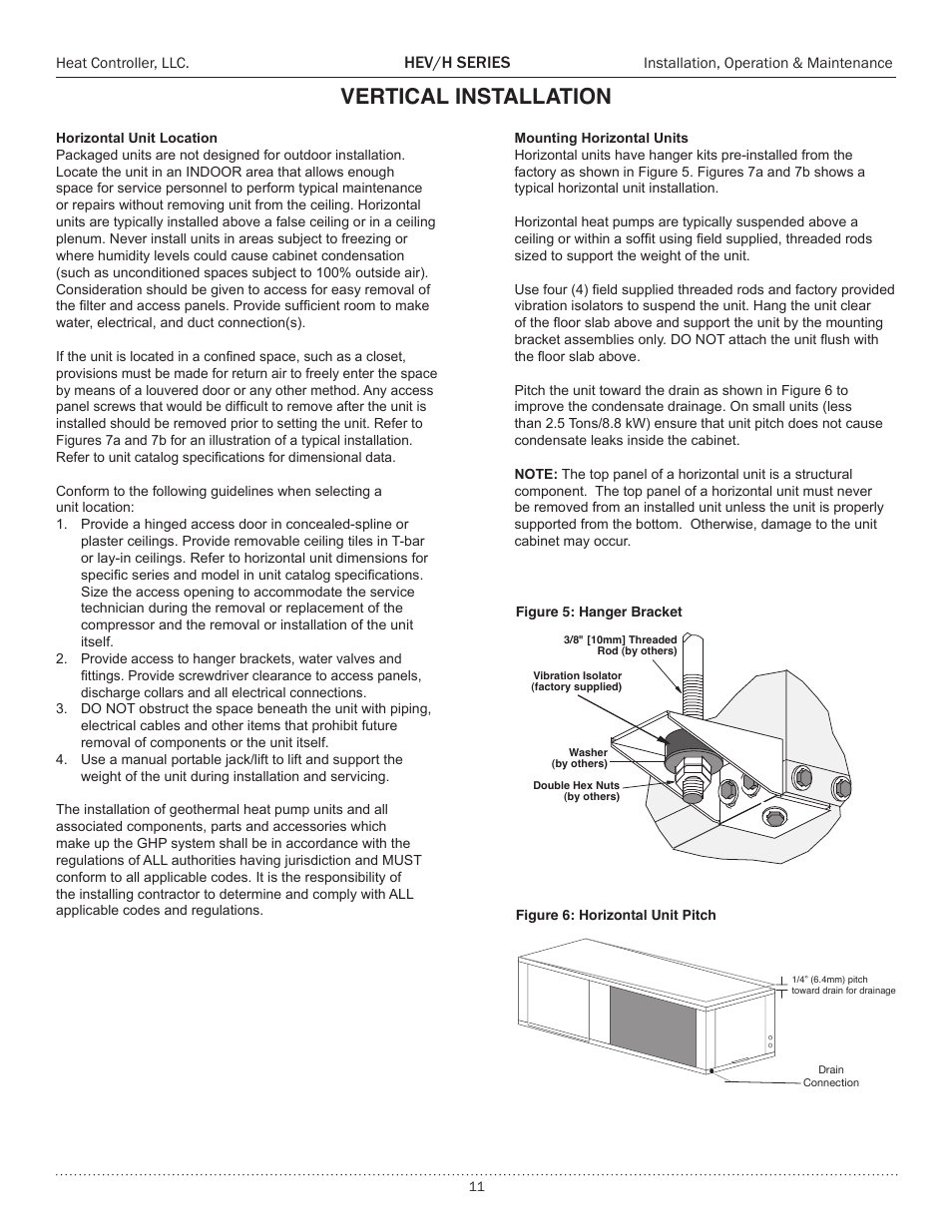 Vertical installation, Hev/h series | Comfort-Aire HEH Series 2 to 5 Tons User Manual | Page 11 / 46