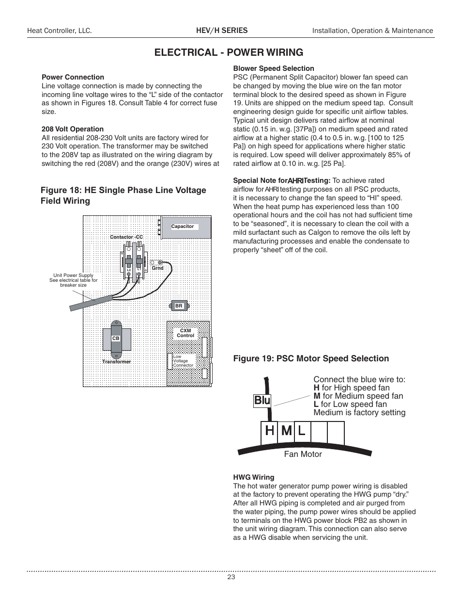 Electrical - power wiring, Hev/h series | Comfort-Aire HEH Series 2 to 5 Tons User Manual | Page 23 / 46