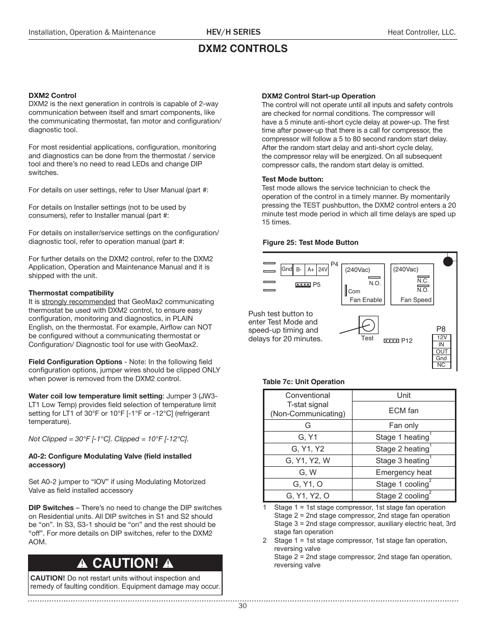 Caution, Dxm2 controls, Hev/h series | Comfort-Aire HEH Series 2 to 5 Tons User Manual | Page 30 / 46