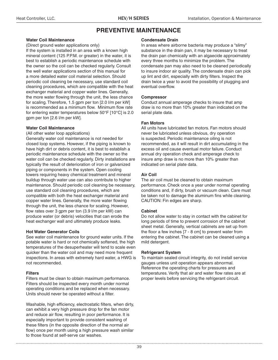 Preventive maintenance | Comfort-Aire HEH Series 2 to 5 Tons User Manual | Page 39 / 46