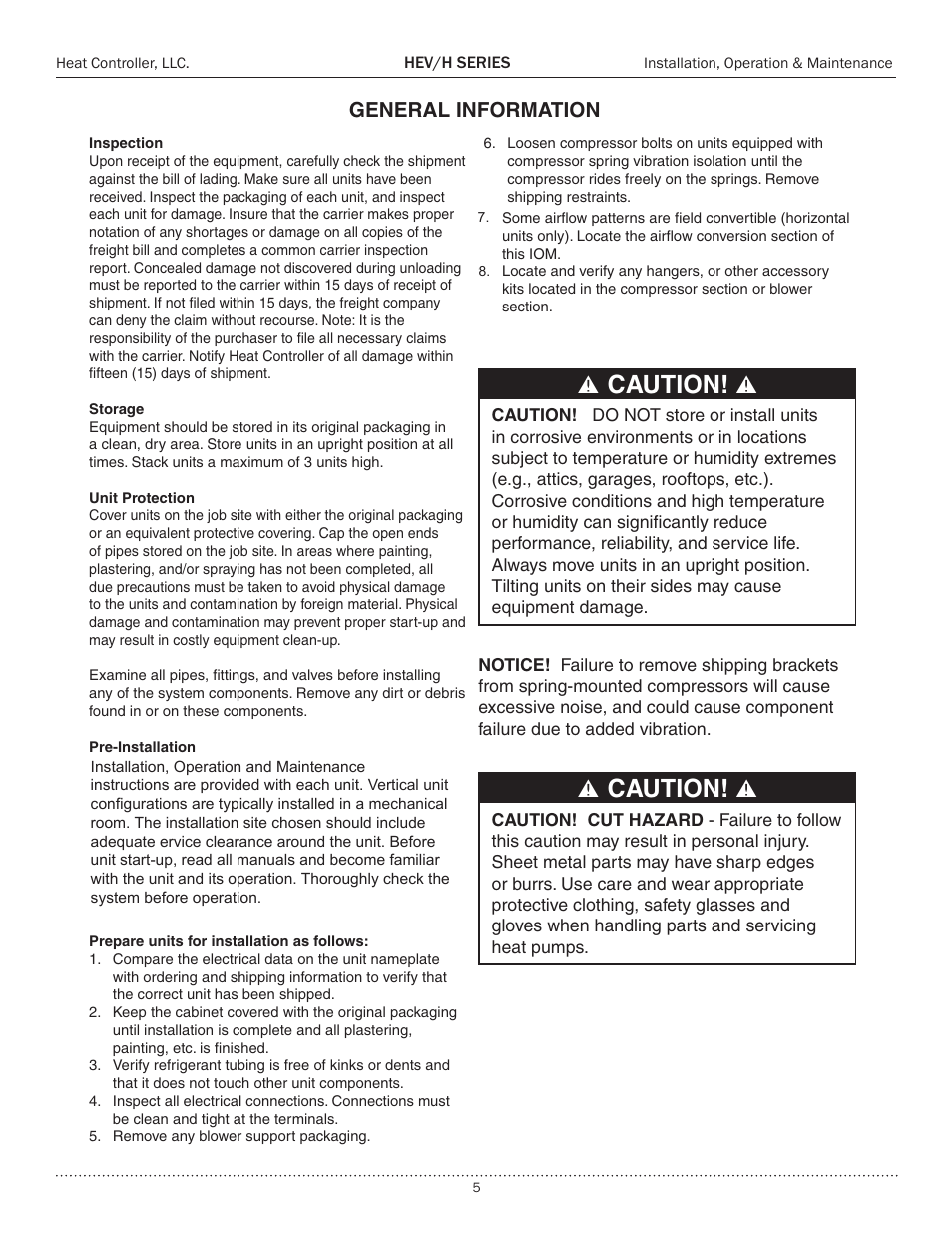 Ѥ caution! ѥ, General information | Comfort-Aire HEH Series 2 to 5 Tons User Manual | Page 5 / 46