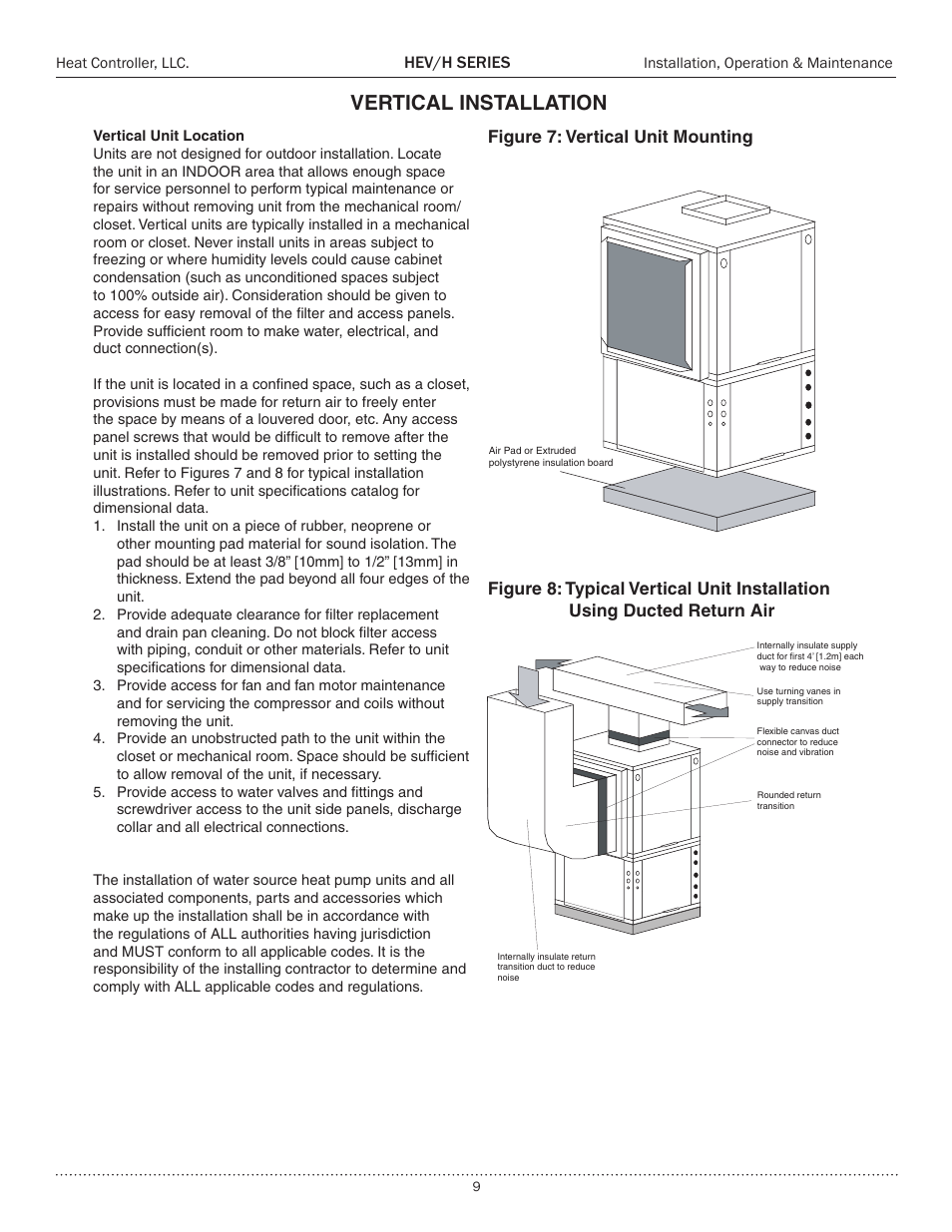 Vertical installation, Hev/h series | Comfort-Aire HEH Series 2 to 5 Tons User Manual | Page 9 / 46