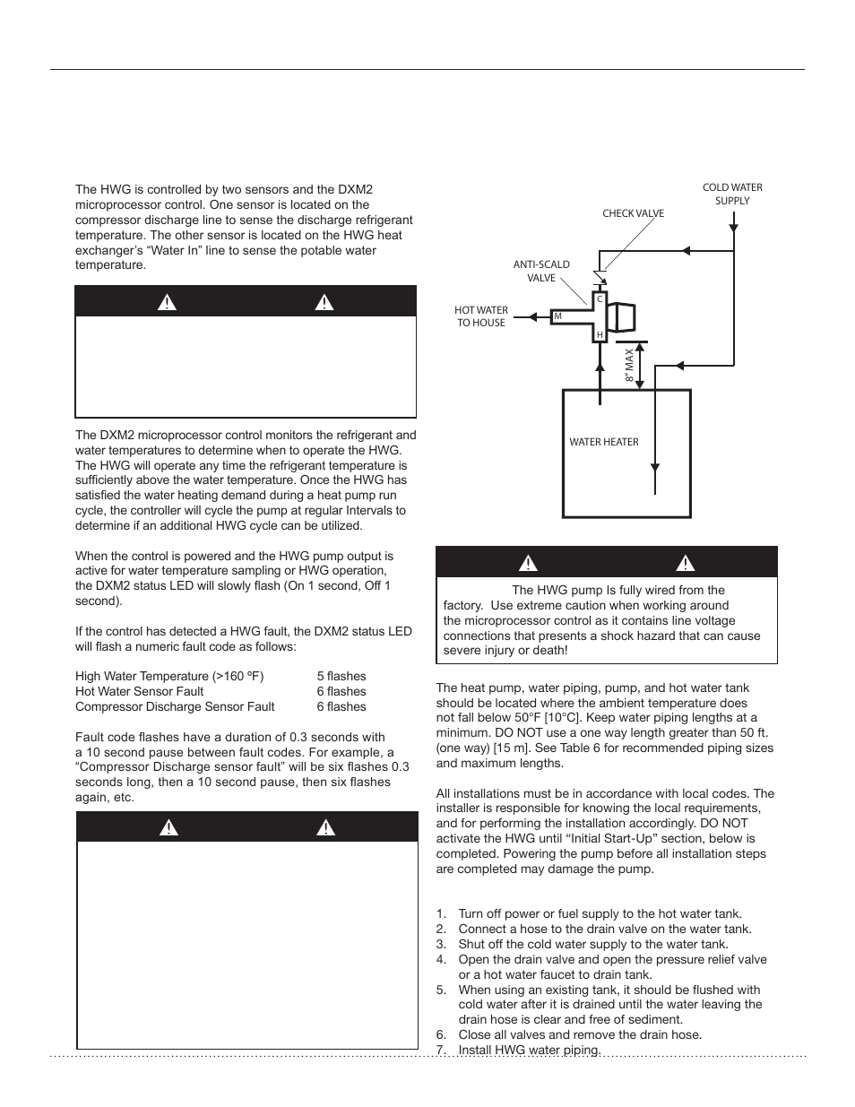 Hot water generator, Warning! warning, Warning | Comfort-Aire HTS Series Split System,Two Stage, 2-5 Tons User Manual | Page 21 / 44