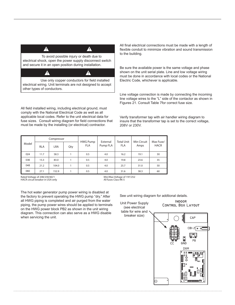 Electrical - line voltage, Warning! caution, Hts series split system | Comfort-Aire HTS Series Split System,Two Stage, 2-5 Tons User Manual | Page 23 / 44