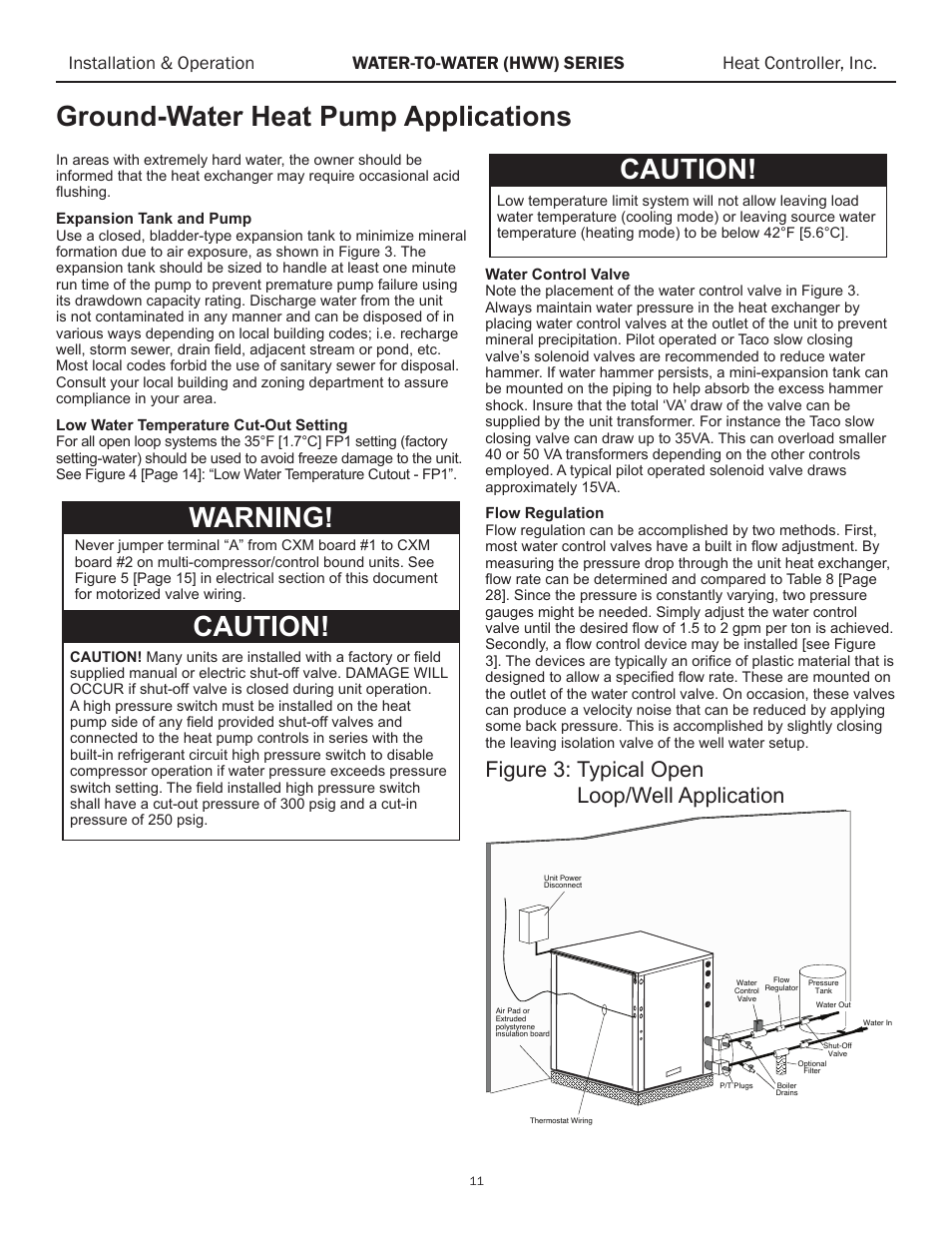 Ground-water heat pump applications, Warning! � � caution, Caution | Figure 3: typical open loop/well application | Comfort-Aire HWW120 User Manual | Page 12 / 32