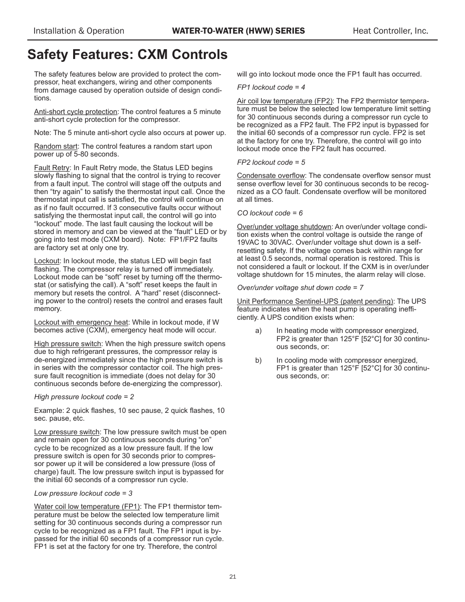 Safety features: cxm controls | Comfort-Aire HWW120 User Manual | Page 22 / 32