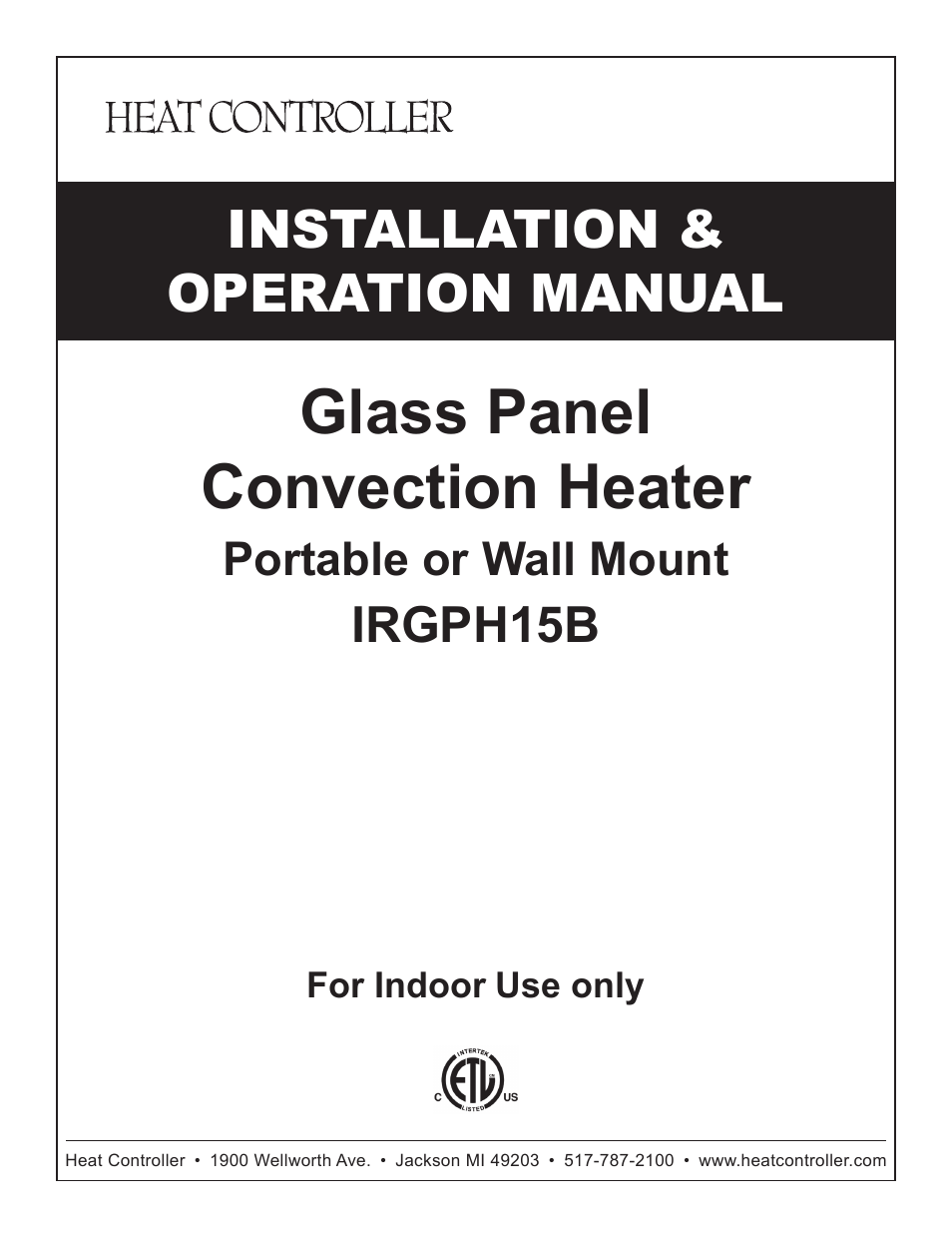 Comfort-Aire IRGPH15B User Manual | 8 pages