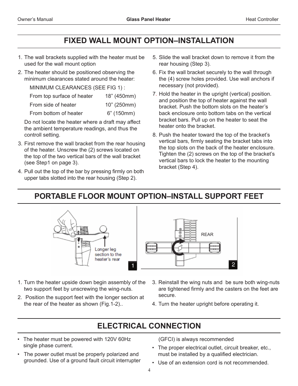 Fixed wall mount option–installation | Comfort-Aire IRGPH15B User Manual | Page 4 / 8
