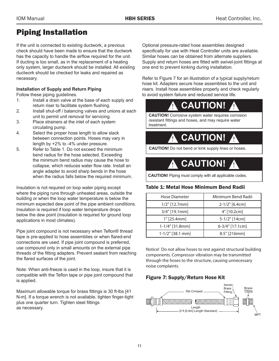 Caution, Piping installation, Caution! � � caution! � � caution | Comfort-Aire HBH Series 6-10 Tons User Manual | Page 12 / 46