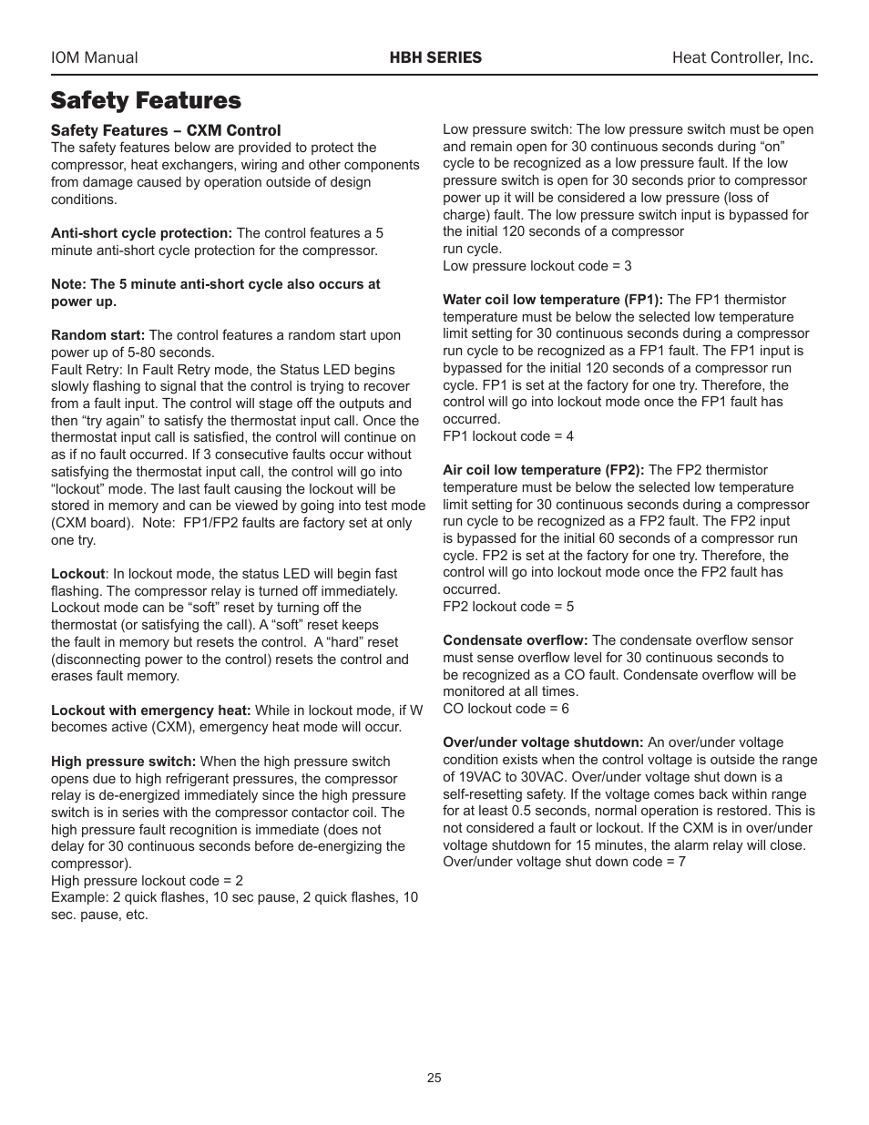 Safety features | Comfort-Aire HBH Series 6-10 Tons User Manual | Page 26 / 46