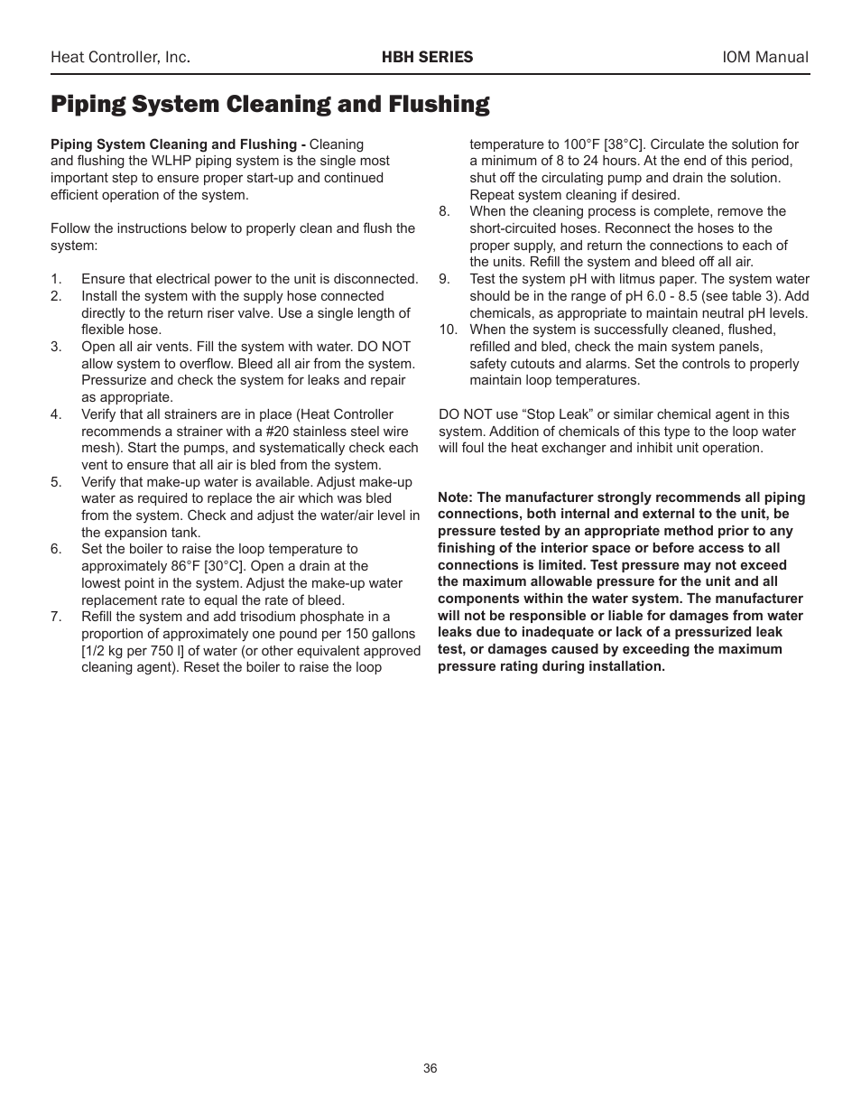 Piping system cleaning and flushing | Comfort-Aire HBH Series 6-10 Tons User Manual | Page 37 / 46