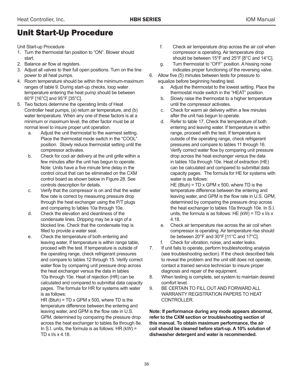 Unit start-up procedure | Comfort-Aire HBH Series 6-10 Tons User Manual | Page 39 / 46