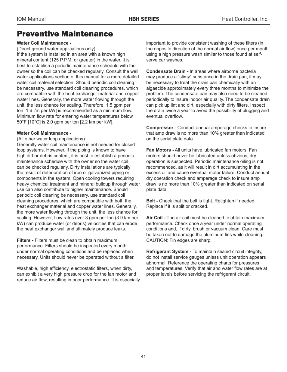 Preventive maintenance | Comfort-Aire HBH Series 6-10 Tons User Manual | Page 42 / 46