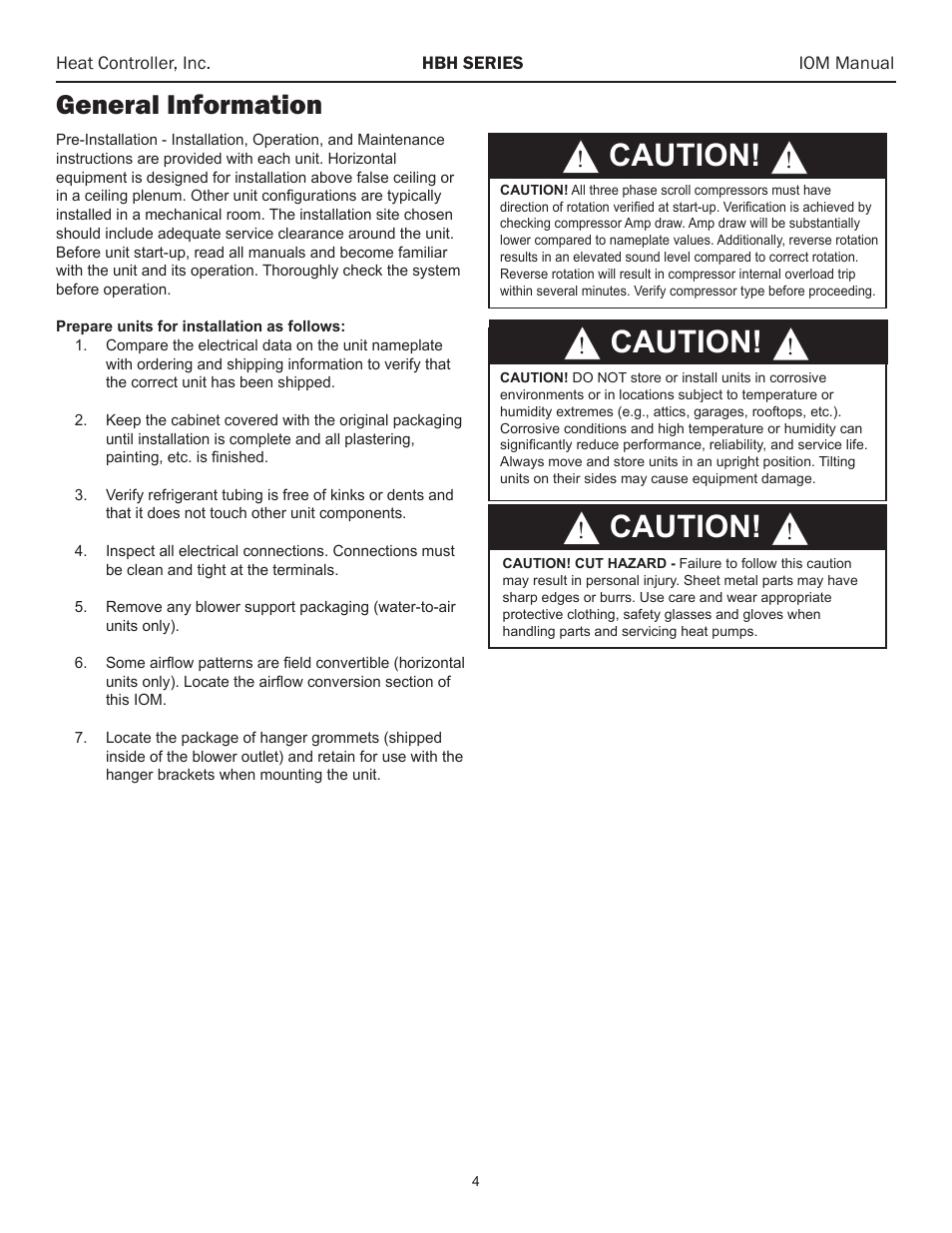 Caution, General information, Caution! � � caution! � � caution | Comfort-Aire HBH Series 6-10 Tons User Manual | Page 5 / 46