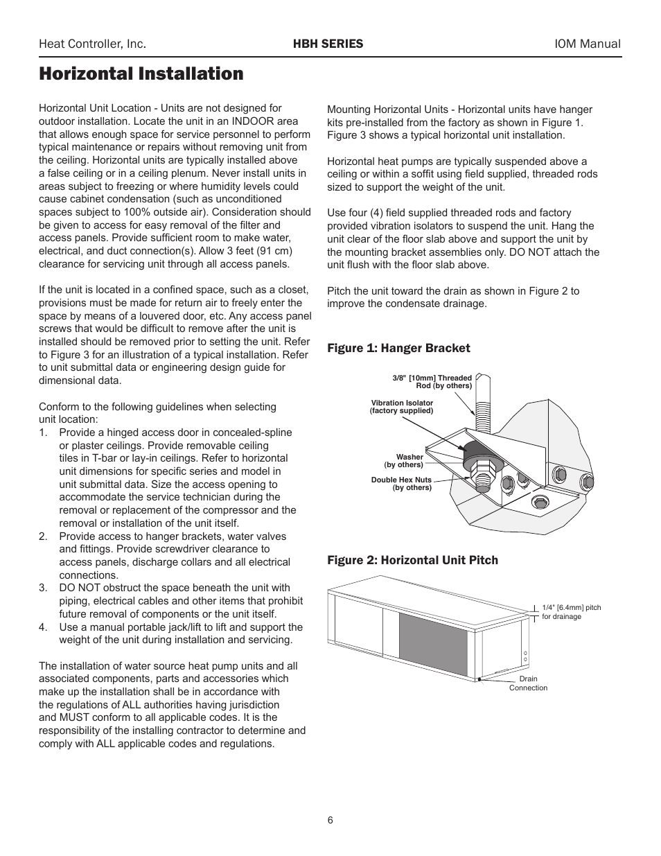 Horizontal installation, Heat controller, inc. hbh series iom manual | Comfort-Aire HBH Series 6-10 Tons User Manual | Page 7 / 46
