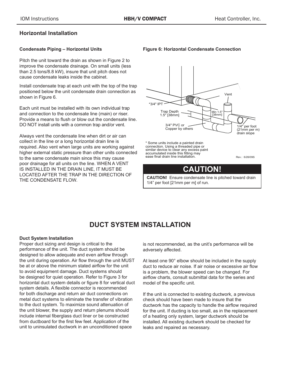 Caution, Duct system installation | Comfort-Aire HBH Series 1/2 to 5 Ton User Manual | Page 10 / 43