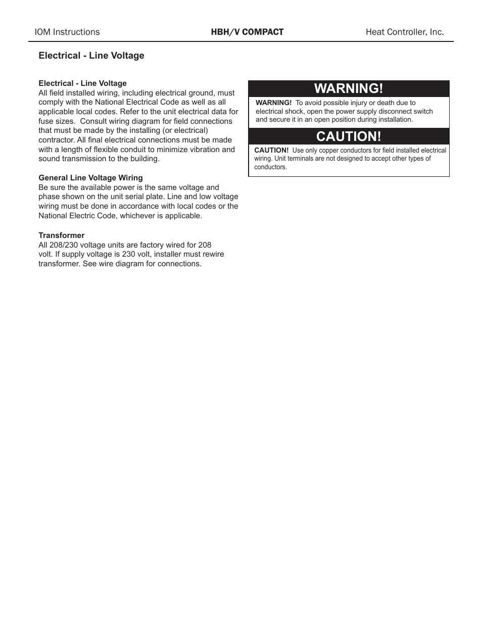Warning! caution | Comfort-Aire HBH Series 1/2 to 5 Ton User Manual | Page 20 / 43