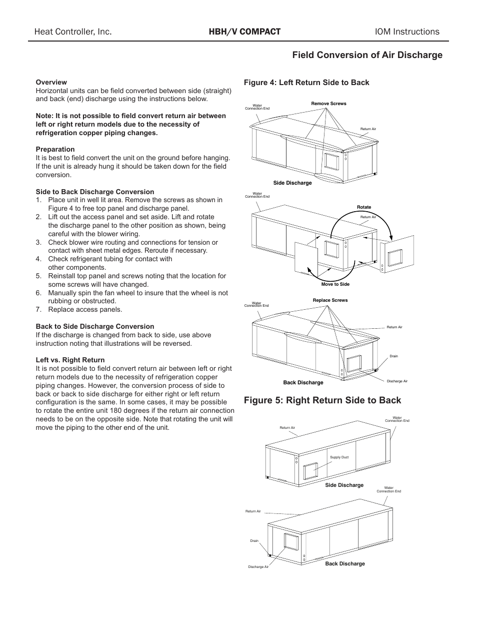 Figure 5: right return side to back, Figure 4: left return side to back | Comfort-Aire HBH Series 1/2 to 5 Ton User Manual | Page 9 / 43