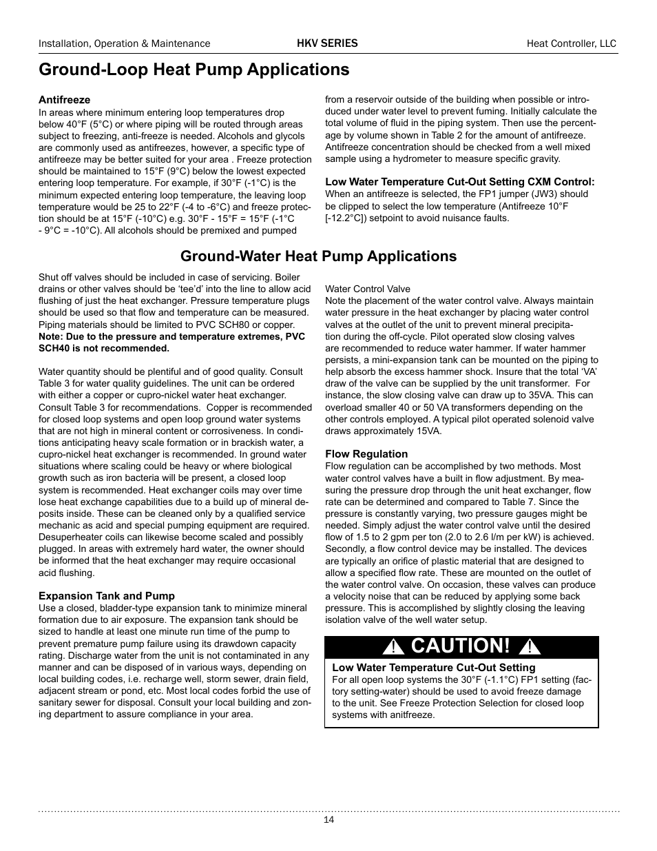 Caution, Ground-loop heat pump applications, Ground-water heat pump applications | Comfort-Aire HKV300A User Manual | Page 15 / 64