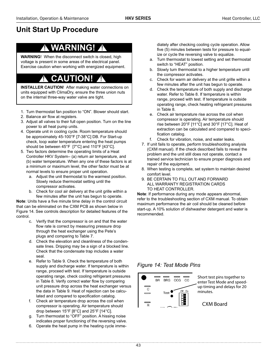 Warning, Caution, Unit start up procedure | Comfort-Aire HKV300A User Manual | Page 44 / 64