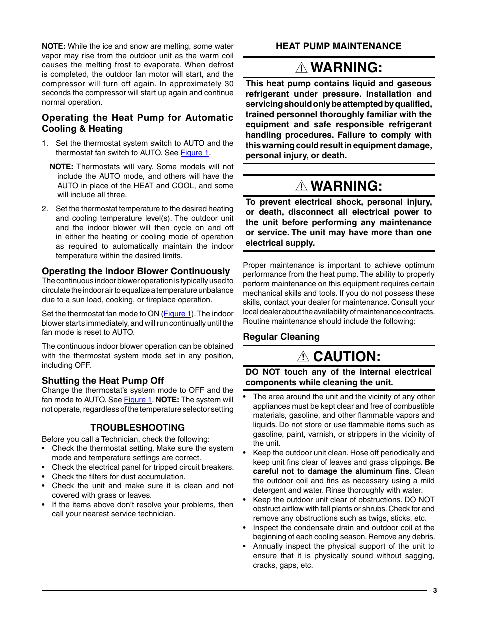 Warning, Caution | Comfort-Aire HRG13 Series for R-410 User Manual | Page 3 / 4