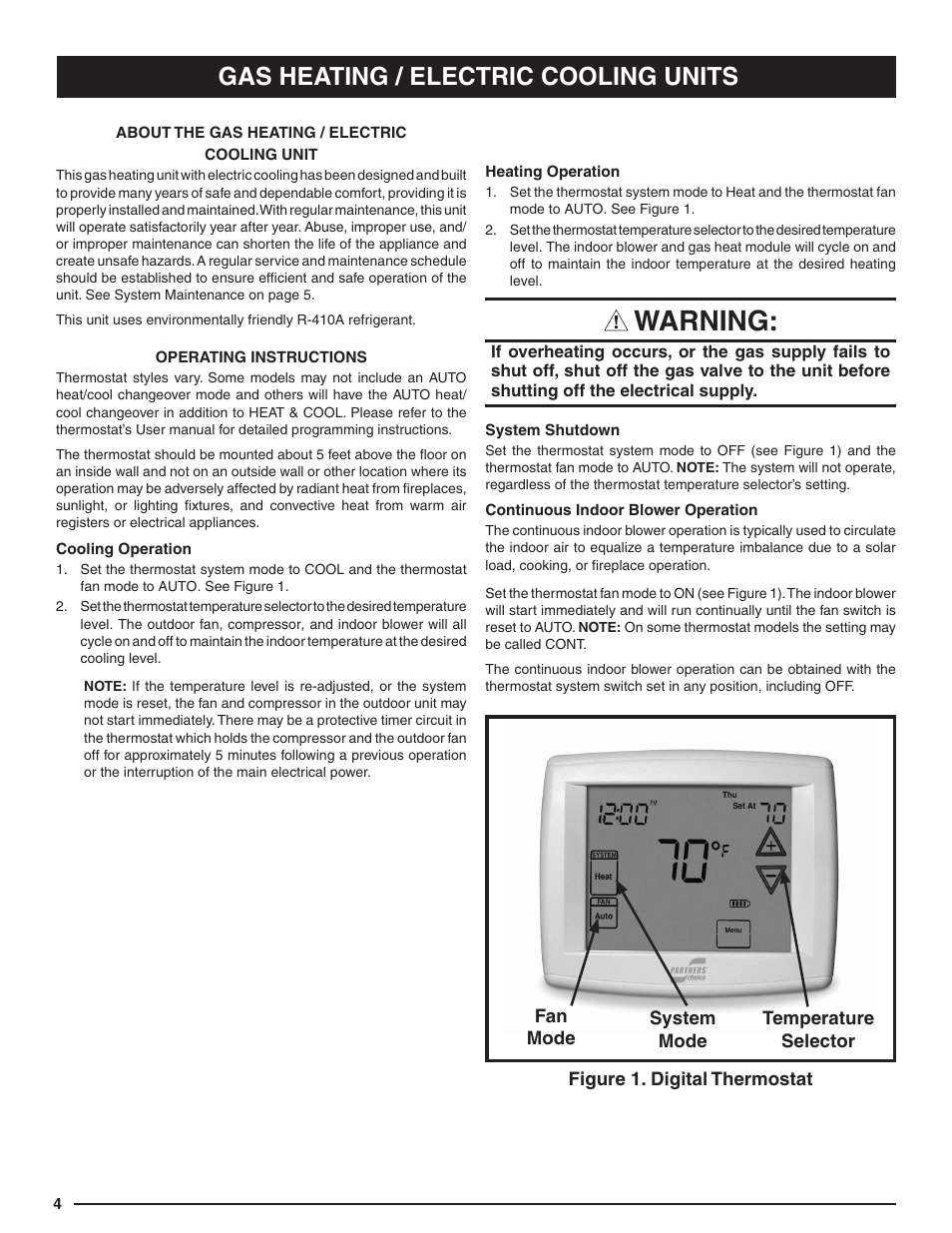 Warning, Gas heating / electric cooling units | Comfort-Aire TPRG Series User Manual | Page 4 / 8