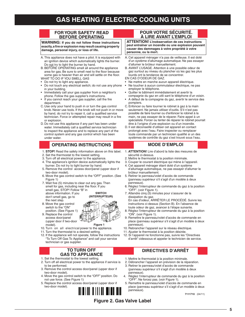 Gas heating / electric cooling units, Figure 2. gas valve label | Comfort-Aire TPRG Series User Manual | Page 5 / 8