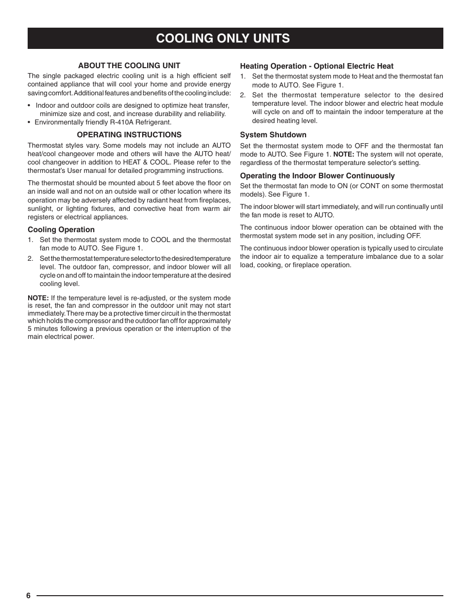 Cooling only units | Comfort-Aire TPRG Series User Manual | Page 6 / 8