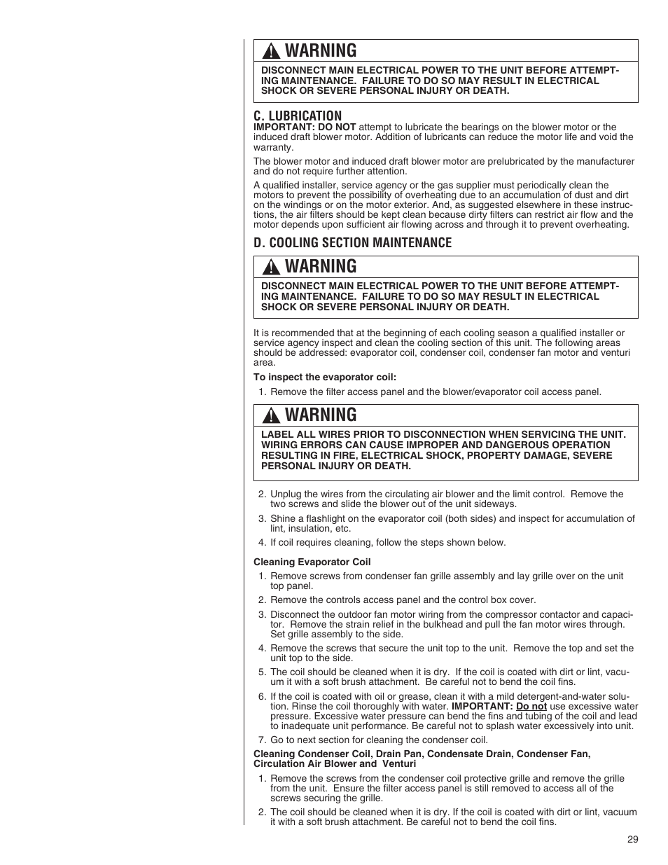 Warning | Comfort-Aire TGRG Series for R-410A User Manual | Page 29 / 64