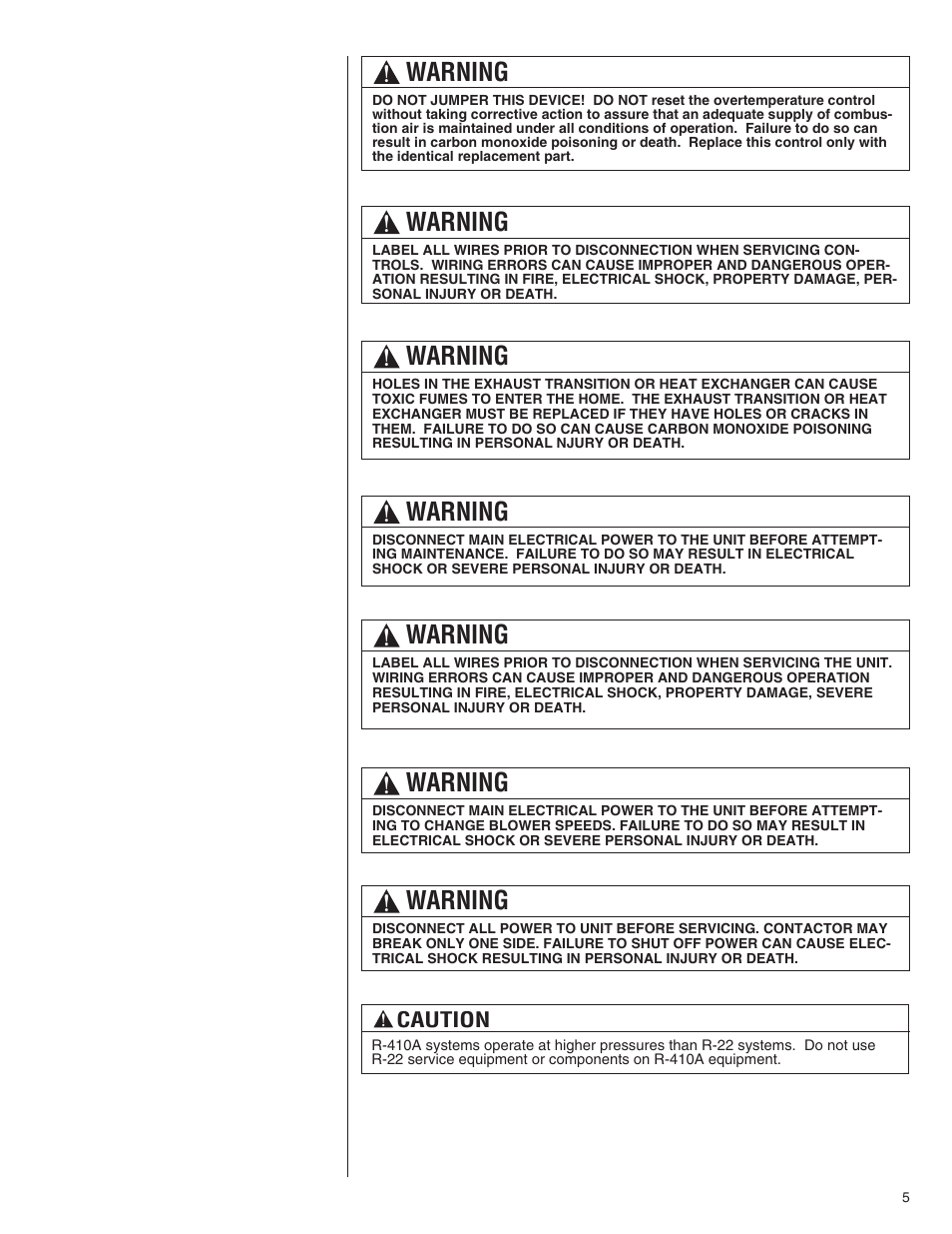Warning | Comfort-Aire TGRG Series for R-410A User Manual | Page 5 / 64