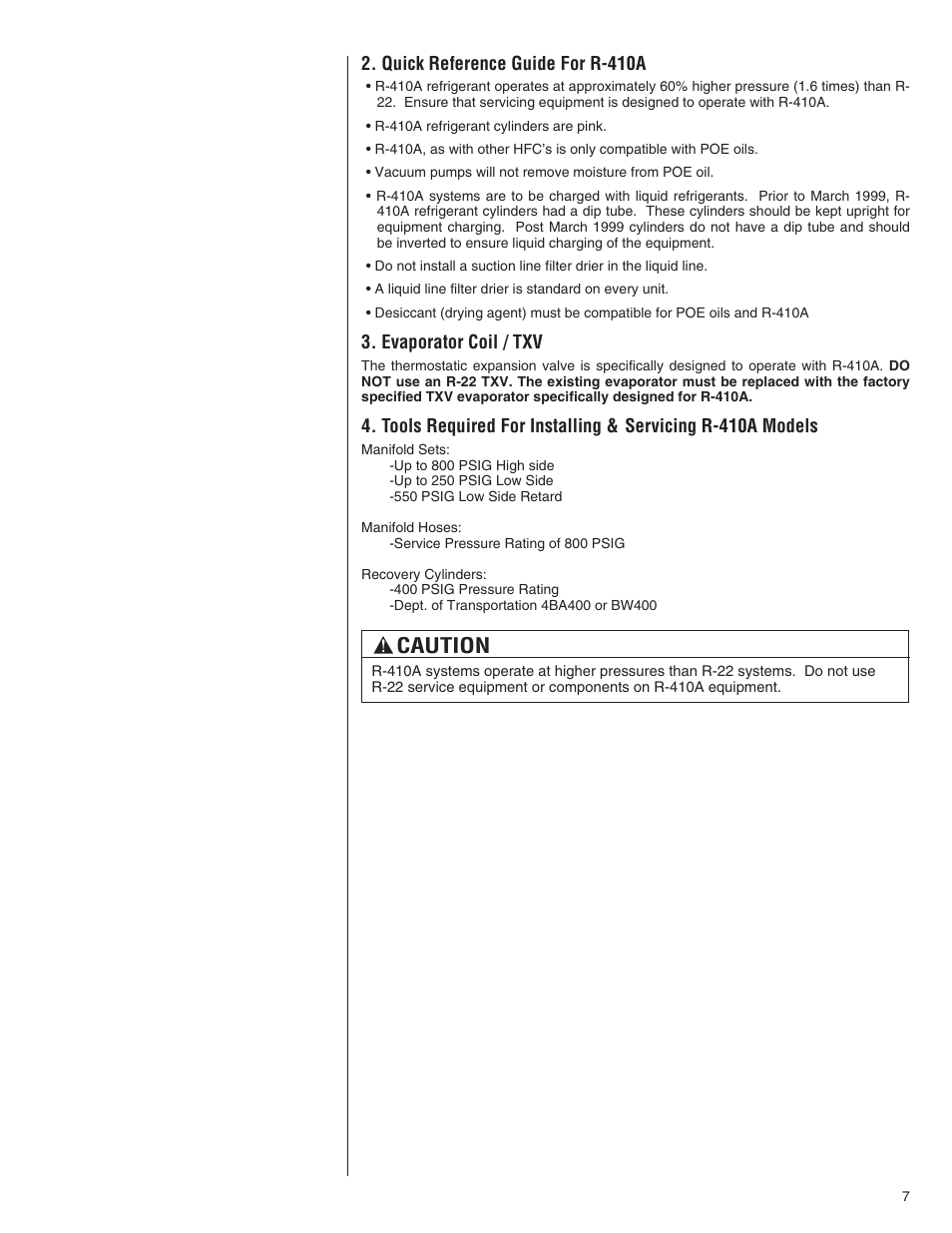 Caution | Comfort-Aire TGRG Series for R-410A User Manual | Page 7 / 64