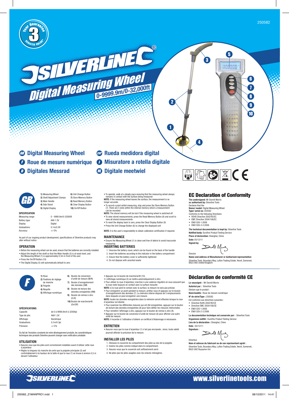 Silverline Digital Measuring Wheel User Manual | 2 pages