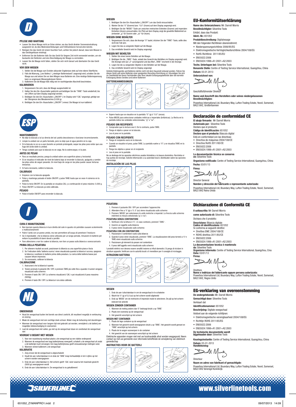 Eu-konformitätserklärung, Declaración de conformidad ce, Eg-verklaring van overeenstemming | Dichiarazione di conformità ce | Silverline Digital Scales User Manual | Page 2 / 2