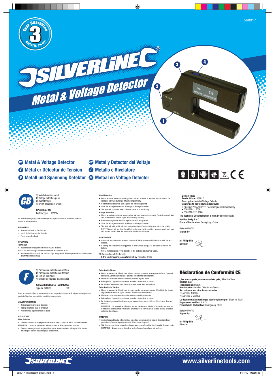 Silverline Metal & Voltage Detector User Manual | 2 pages