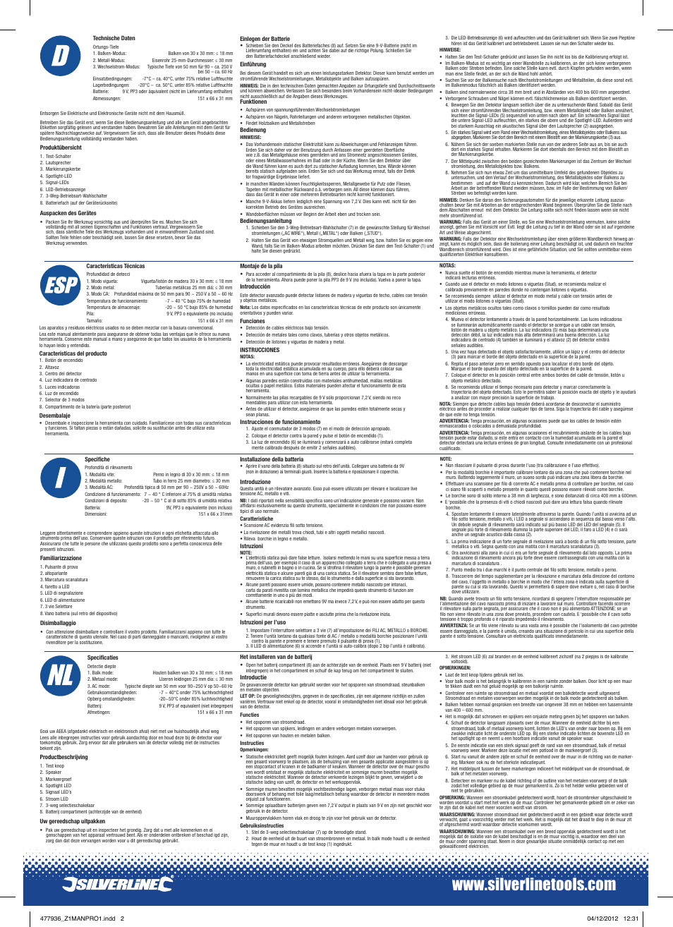 Silverline 3-in-1 Detector Compact User Manual | Page 2 / 2