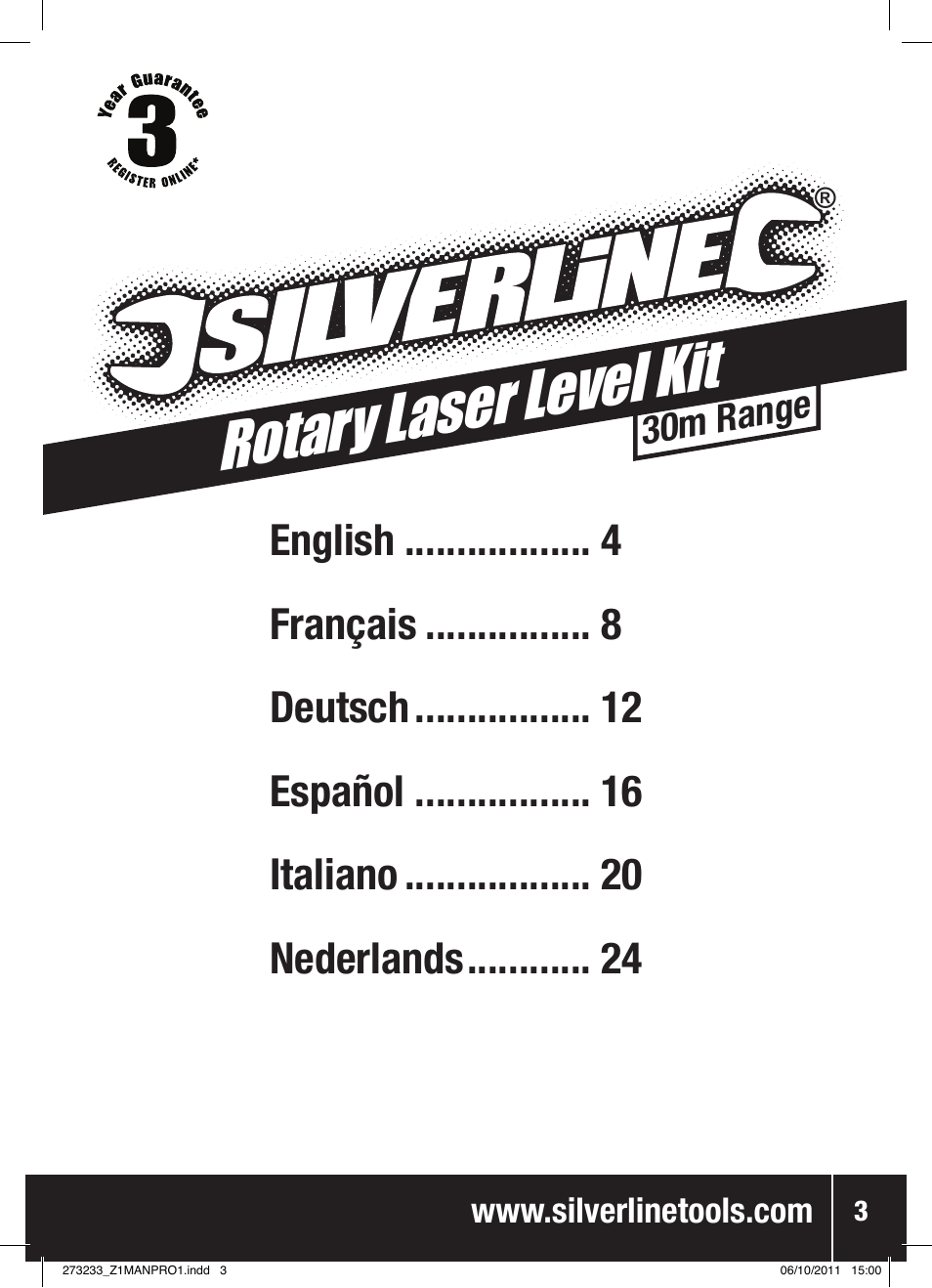 Rotary laser level kit | Silverline Rotary Laser Level Kit User Manual | Page 4 / 28