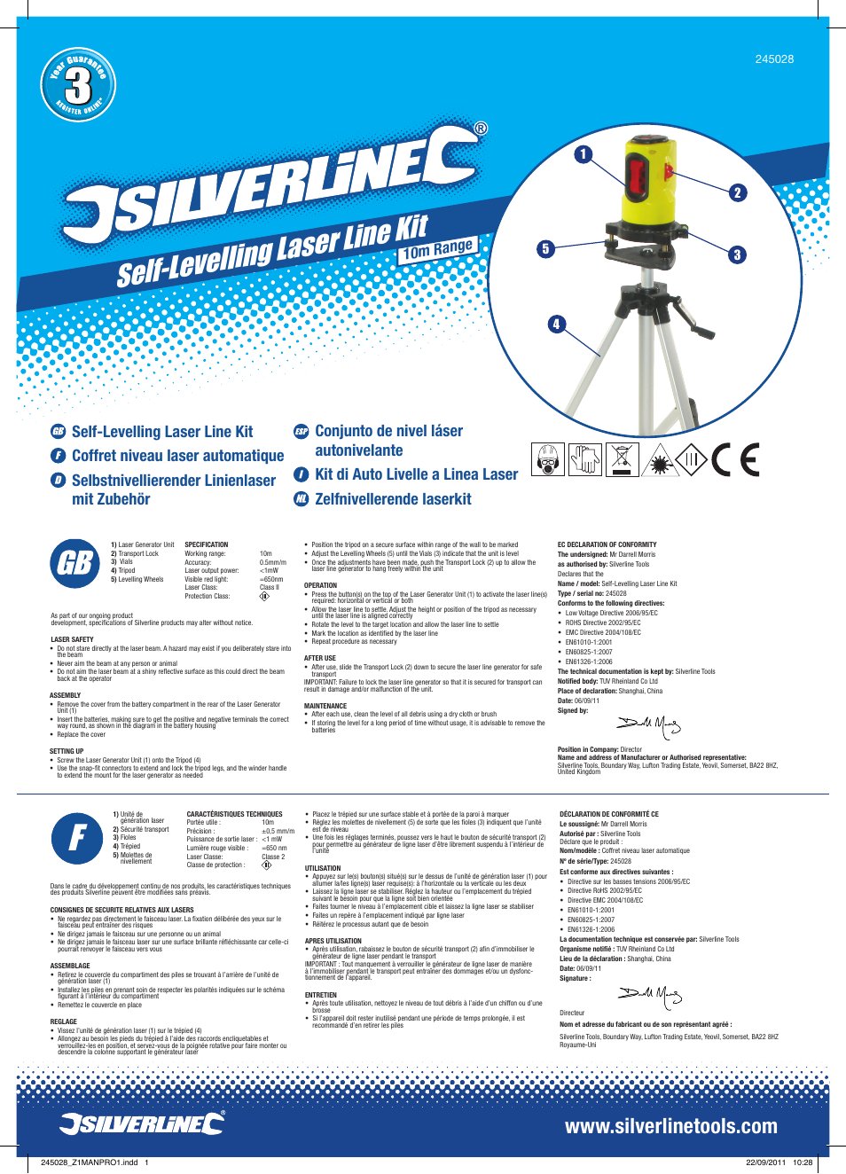 Silverline Self-Levelling Laser Level Kit User Manual | 2 pages