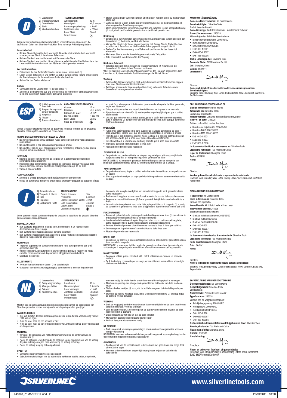 Nl i f, Nl i | Silverline Self-Levelling Laser Level Kit User Manual | Page 2 / 2
