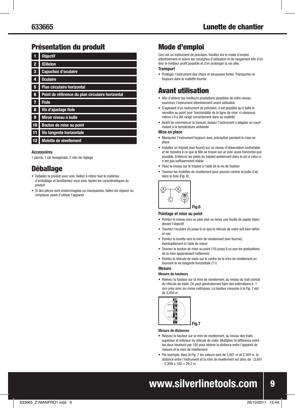 Présentation du produit, Déballage, Mode d’emploi | Avant utilisation | Silverline Automatic Optical Level User Manual | Page 10 / 28