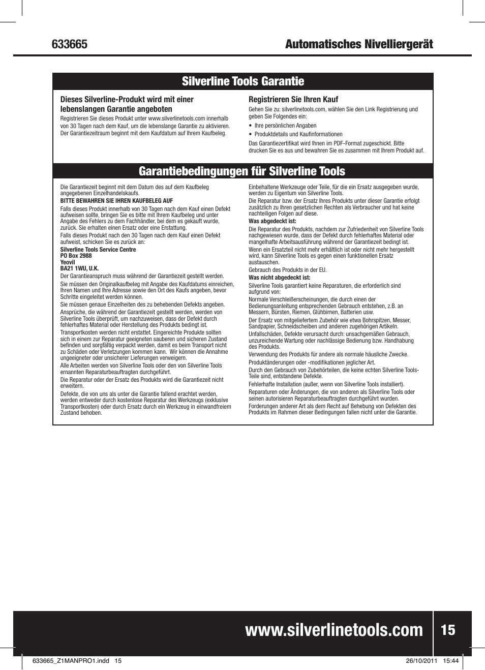 Silverline Automatic Optical Level User Manual | Page 16 / 28