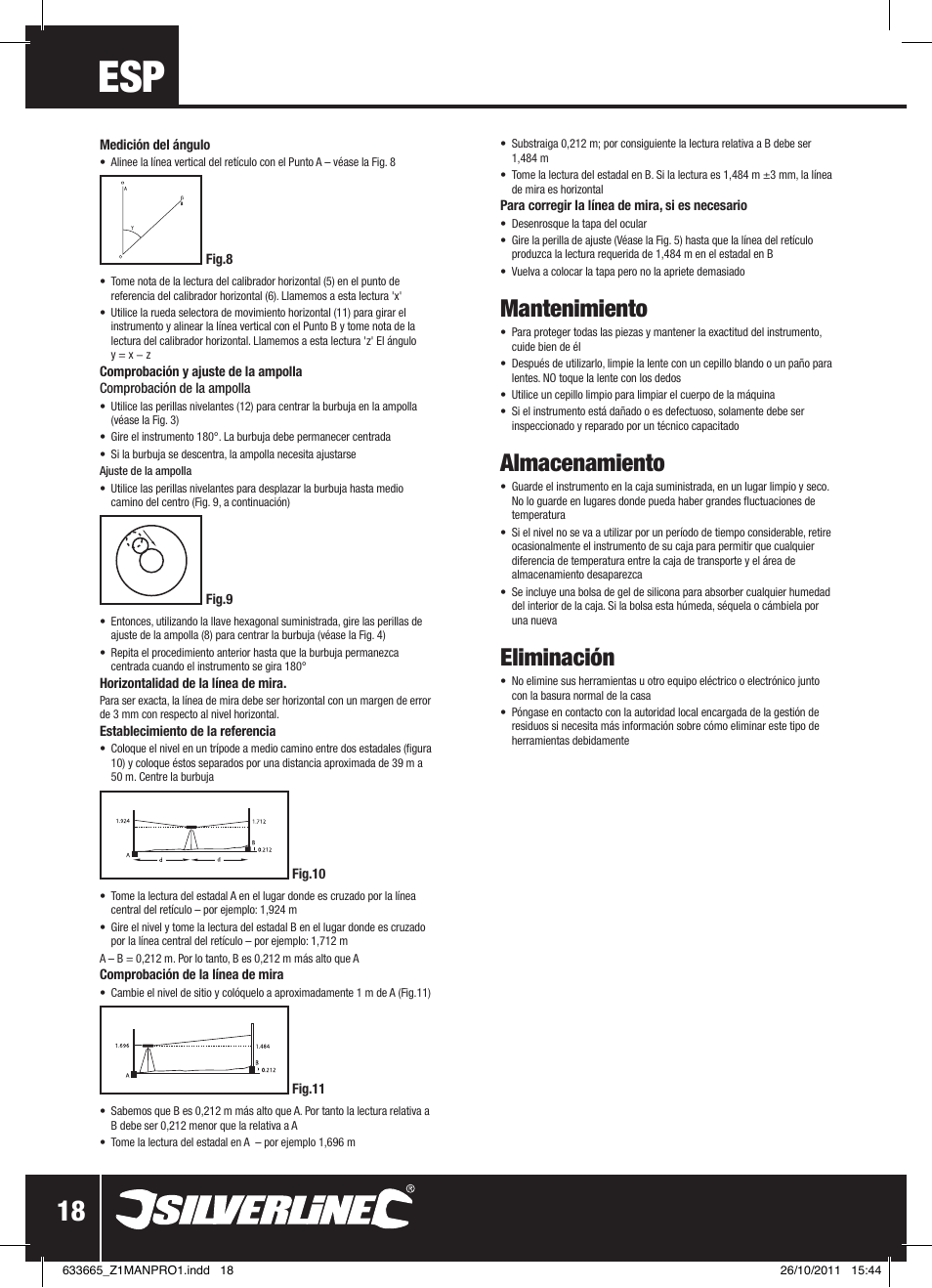 Mantenimiento, Almacenamiento, Eliminación | Silverline Automatic Optical Level User Manual | Page 19 / 28