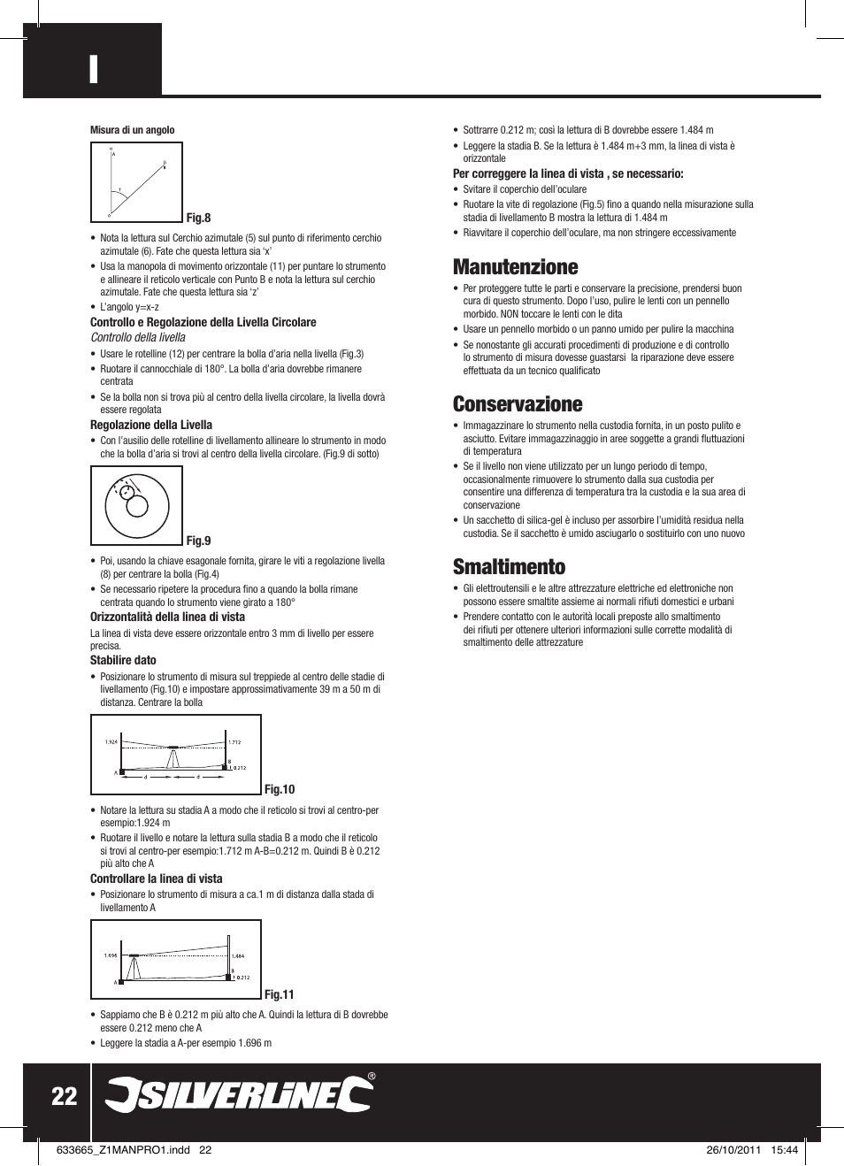 Manutenzione, Conservazione, Smaltimento | Silverline Automatic Optical Level User Manual | Page 23 / 28