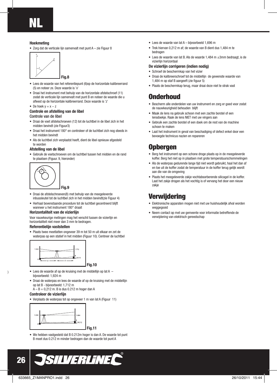 Onderhoud, Opbergen, Verwijdering | Silverline Automatic Optical Level User Manual | Page 27 / 28