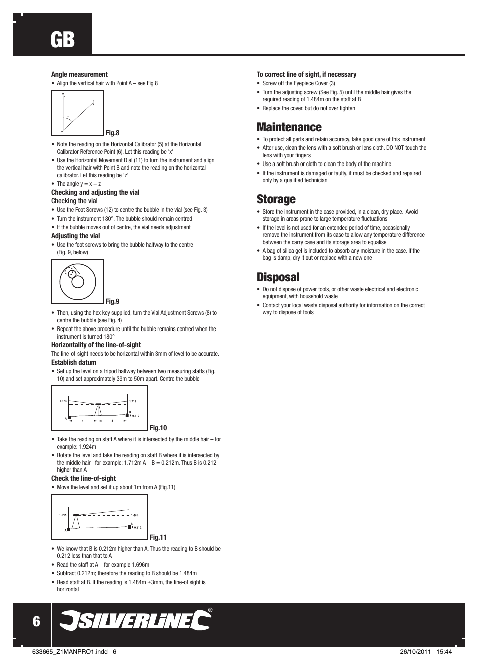 Maintenance, Storage, Disposal | Silverline Automatic Optical Level User Manual | Page 7 / 28