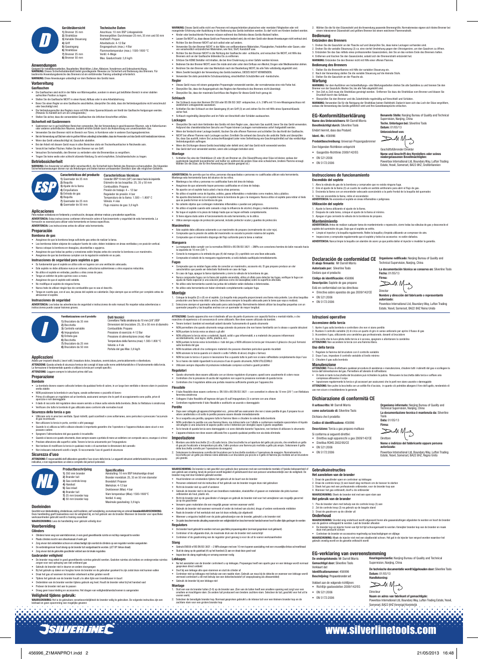 Eg-konformitätserklärung, Declaración de conformidad ce, Dichiarazione di conformità ce | Eg-verklaring van overeenstemming | Silverline Multi-Purpose Propane Torch Kit User Manual | Page 2 / 2