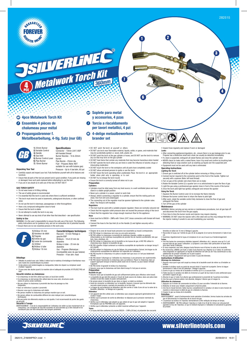 Silverline Metalwork Torch Kit 4pce User Manual | 2 pages